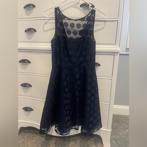 Betsey Johnson Illusion Navy Polka Dot Fit and Flare Party Dress